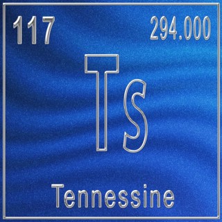 Tennessine chemical element, Sign with atomic number and atomic weight, Periodic Table Element