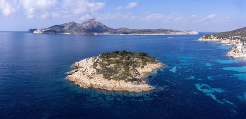 Es Pantaleu and Dragonera island, Sant Elm, andratx coast, Majorca, Balearic Islands, Spain, Europe
