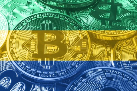 Gabon bitcoin flag, national flag cryptocurrency concept black background
