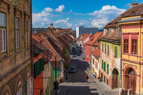 Street view of Sibiu, Transylvania, Romania, Europe