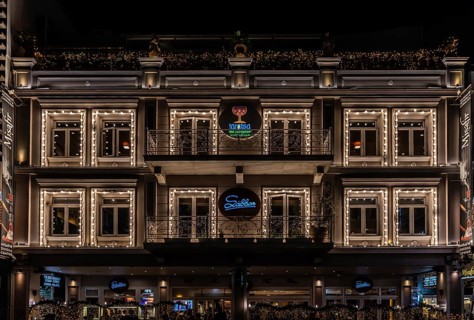 Athens Old Town, Attica, Greece, 12 28 2019, View over the facade of the Taratsa Roofgarden Sabas