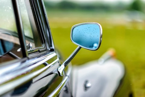 Details of a classic car in a museum