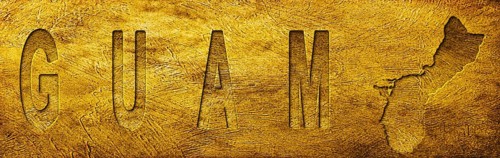 Guam Map and Text on Grunge Gold Texture