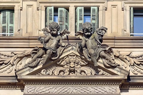 House facade with angels