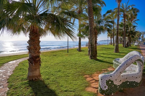 Oropesa de Mar beach mosaic bench park in Castellon of Spain