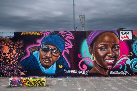 Germany, Berlin, 15.09.2024, Sunday afternoon in Mauerpark, graffiti wall, artwork by street artist