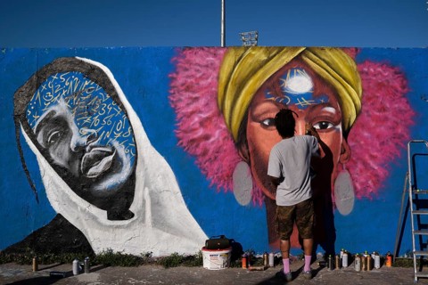 Germany, Berlin, 09.06.2024, Sunday afternoon in Mauerpark, Graffiti Wall (inner wall), Eme