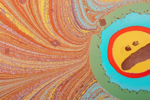 Abstract art of Ebru marbling techniques on water paint
