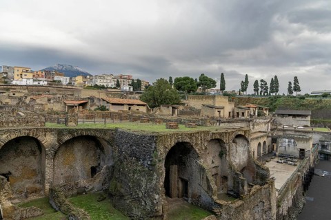 Ercolano, Italy, 25 November, 2023: view of the excavated ancient Roman city of Herculaneum near