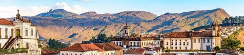 Panoramic photograph of the historic city of Ouro Preto in Minas Gerais with its baroque churches