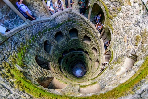 Initiation Well in Quinta da Regaleira, a UNESCO site in Sintra, Portugal, Europe