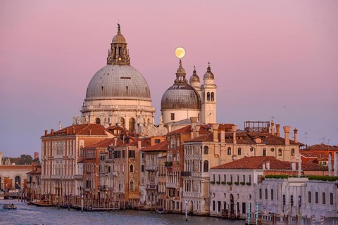 Sunset view of Basilica di Santa Maria della Salute (Saint Mary of Health), a Catholic church in