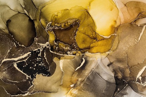 Alcohol ink painting with brown and beige colors with gold metallic glitter