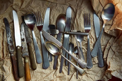 Cutlery silverware vintage antiques from second hand market