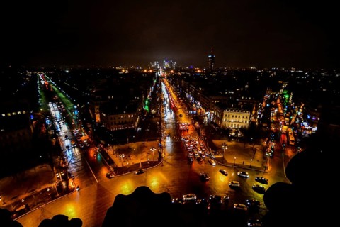 View from Arc de triomphe at night, Photo image a Beautiful panoramic view of Paris Metropolitan