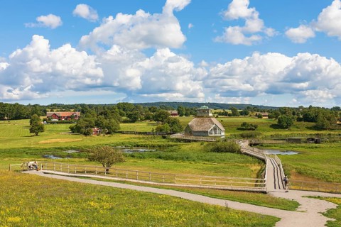 Lake Hornborgasjön in Sweden and the visit center