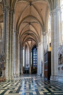 Amiens, France, 12 September, 2022: view of the side nave leading to the ambulatory inside the