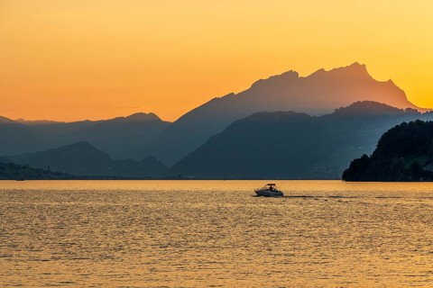 Sunset at Lake Lucerne in Switzerland