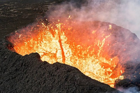 Volcanic eruption in Grindavik, Sudurnes, Iceland, Europe