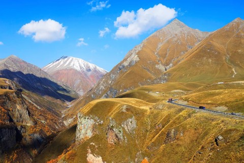 Mount Kazbek in the Greater Caucasus, Georgia, Asia