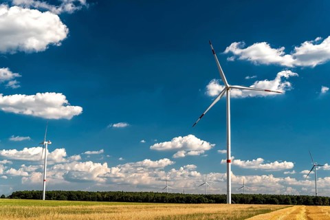 Wind energy park on a field in Germany