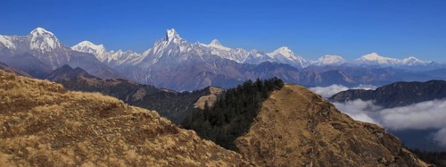 View from Mohare Danda. Mountains of the Annapurna range, Nepal. Hiun Chuli, Machapuchare, Lamjung