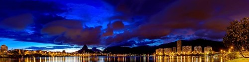 Panoramic image of the first summer night of the year 2018 seen from the lagoon Rodrigo de Freitas