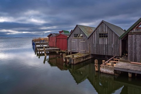 Boathouses in the harbour of Althagen on the Fischland-Darß