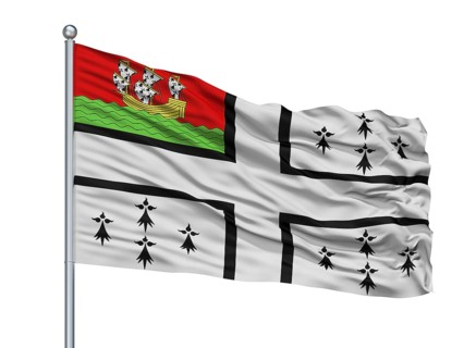 Nantes City Flag On Flagpole, Country France, Isolated On White Background