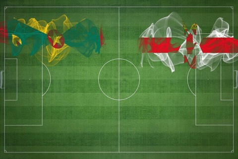 Grenada vs Northern Ireland Soccer Match, national colors, national flags, soccer field, football