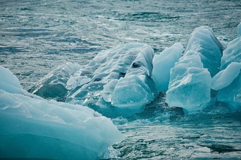 Floating icebergs in the ocean creating a cold, natural scene with a blue hue, iceberg, glacier,