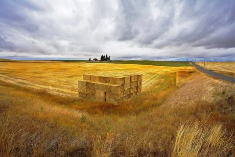 The big haystack on an autumn floor after harvesting. Other photos of autumn fields of Montana can