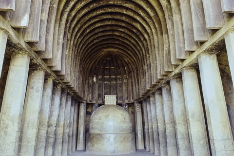Interior of the Chaitya Hall, Karla Caves, Lonavala, Maharashtra, India, Asia