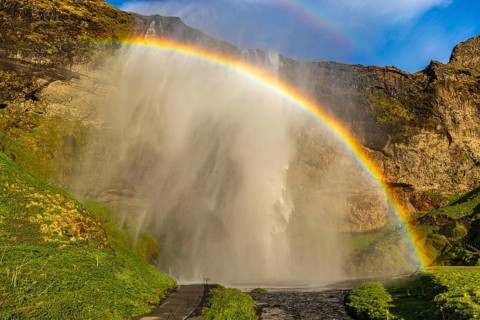 Seljalandsfoss in the evening light, Iceland, Europe