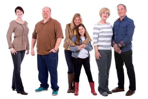 Six people wearing casual outfits on white background, Toronto, Canada, North America
