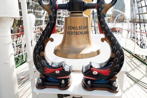 Ship's bell, sailing ship, training ship Germany, Bremerhaven, Germany, Europe