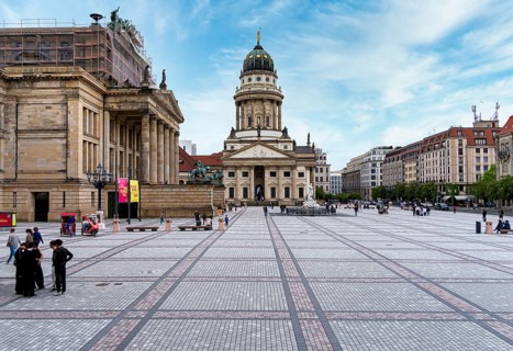 After the remodelling, monotonous-looking, newly designed Gendarmenmarkt in Berlin-Mitte, Germany,