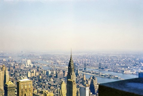 View from Empire State Building over Chrysler Building to East River, Roosevelt Island, Queensboro