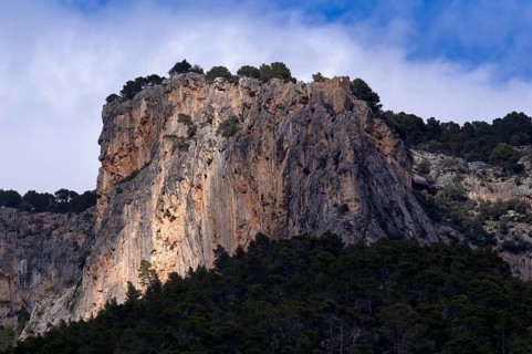 Castle ruins of Castell d'Alaró on a mountain of the Tramuntana mountains, Serra de Tramuntana,
