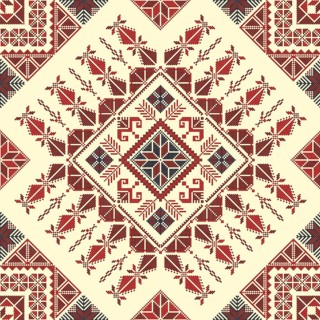 Decorative Palestinian seamless pattern in colors, traditional Tatreez embroidery, vector