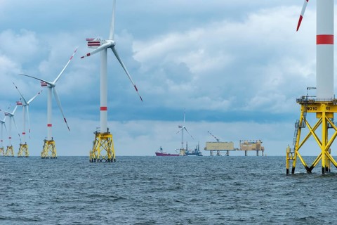 Offshore wind farm Nordsee Ost, operator RWE, north of Helgoland, German economic zone, wind