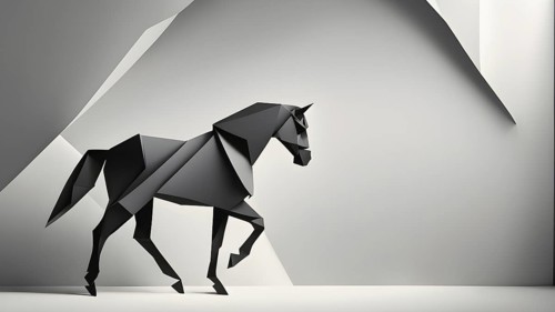 Abstract origami horse wallpaper illustration, AI generated