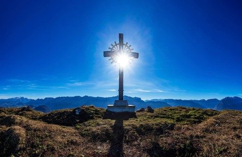 New summit cross, Schwarzer Berg, Golling, Osterhorn group, Salzburg province, Austria, Europe
