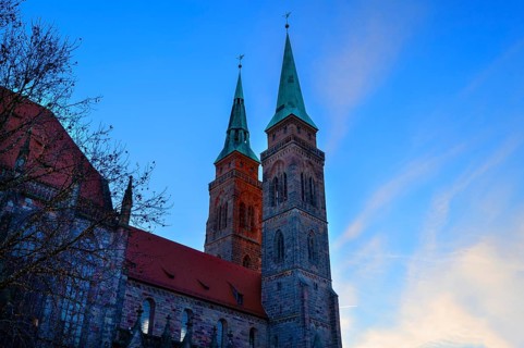 St Sebald's Church in the evening light, Nuremberg, Middle Franconia, Bavaria, Germany, Europe