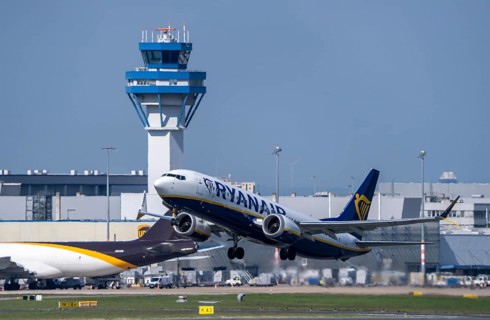 Ryanair Boeing 737 taking off at Cologne-Bonn Airport, CGN, North Rhine-Westphalia, Germany Air