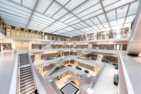 Stuttgart City Library at Mailänder Platz. Interior view. Stuttgart, Baden-Württemberg, Germany,