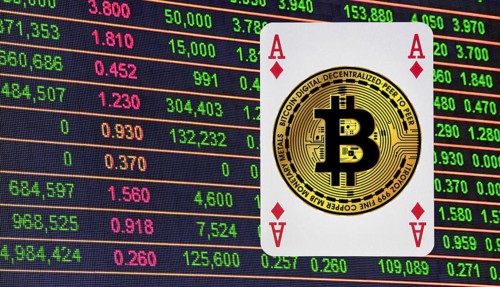 Symbolic image, Bitcoin as an ace in a pack of cards, stock market prices, insecure digital
