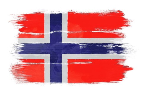 The Norwegian flag painted on white paper with watercolor
