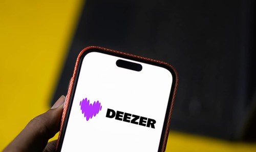 deezer logo is displayed on smartphone. Deezer is a French music streaming service
