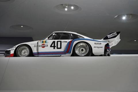 A Porsche 935 with Martini Racing design, on display in the museum, New Porsche Museum 2009,